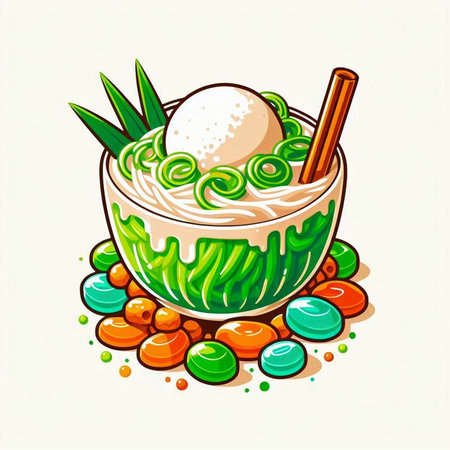 Illustration of a bowl of rice noodles with an egg and chopsticksのイラスト素材