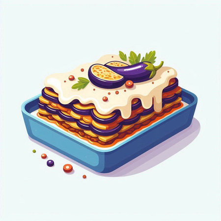 Vegetable lasagna with eggplant, tomato and parsleyのイラスト素材