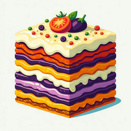 Vector illustration of layered layered cake with berries, cream and fruits.のイラスト素材