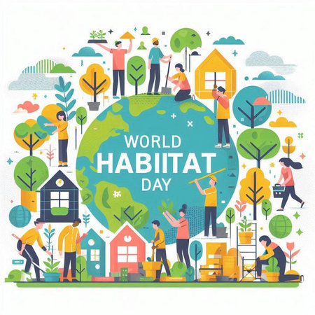 World Health Day concept with people around the world. Vector illustration.のイラスト素材