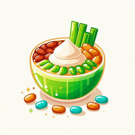 Illustration of a bowl of oriental sweets on a white backgroundのイラスト素材