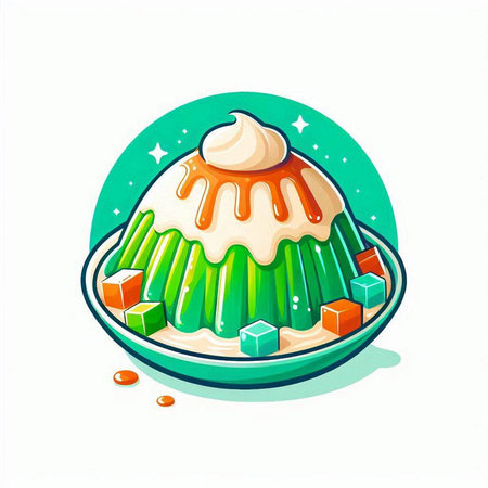 Jelly pudding with ice cream on a white background. Vector illustration.のイラスト素材