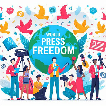 World Press Freedom Day concept. Vector illustration in flat cartoon style.のイラスト素材