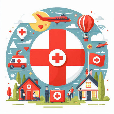 Flat design concept of healthcare and medical services in England. Vector illustrationのイラスト素材