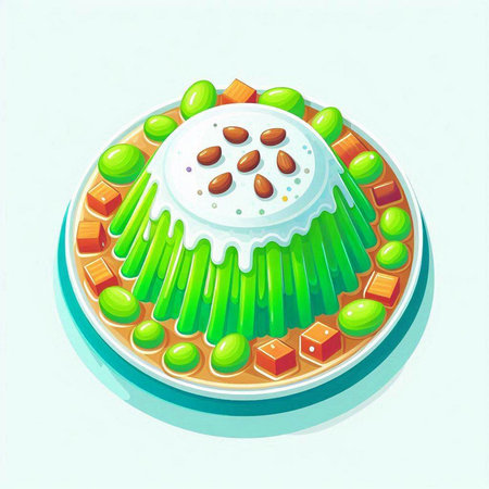 Illustration of a cake with candies on a white background.のイラスト素材