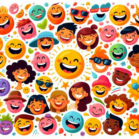 Seamless pattern with funny cartoon faces. Vector illustration of kids faces.のイラスト素材