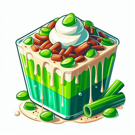 Vector illustration of a piece of cake with cream and leek.のイラスト素材