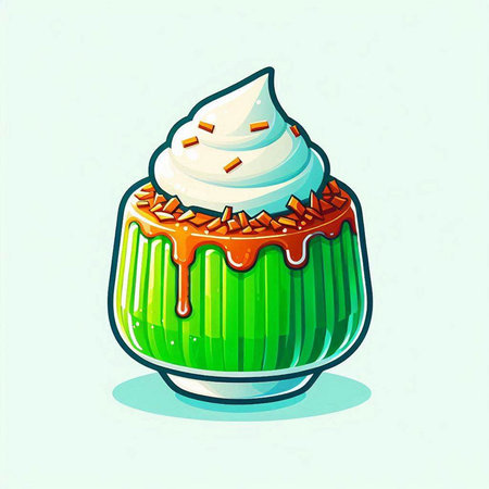 Cupcake with whipped cream and caramel. Hand drawn illustration.のイラスト素材