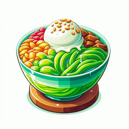 Illustration of a bowl of candies with ice cream and chocolateのイラスト素材