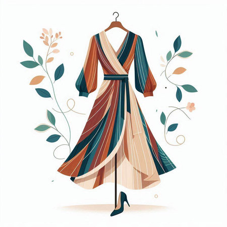 Beautiful woman's dress on a hanger. Vector illustration.のイラスト素材