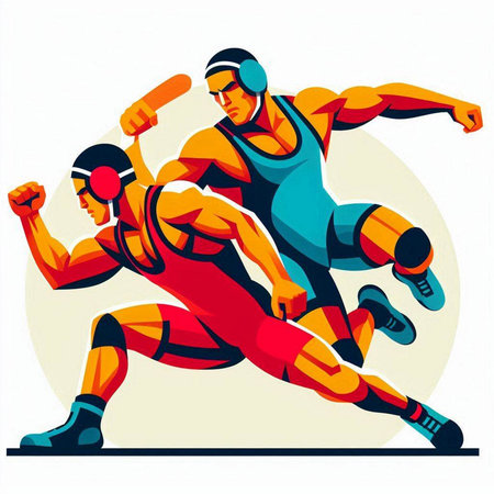 Two strong men fight for the ball. Vector illustration isolated on white background.のイラスト素材