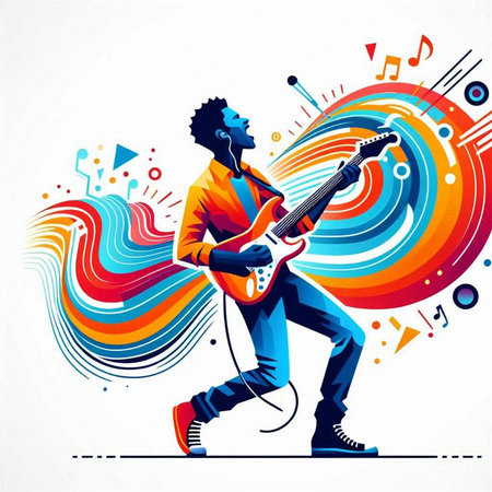Guitar player. Abstract colorful music background. Vector illustration.のイラスト素材