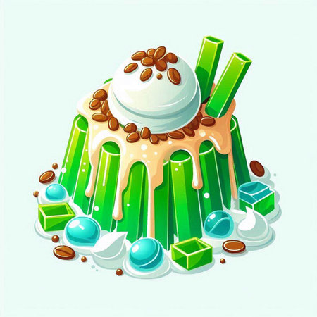 Coffee cake with whipped cream and coffee beans. Vector illustration.のイラスト素材