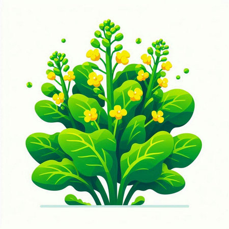 Vector illustration of a bunch of green leaves and yellow flowers on a white backgroundのイラスト素材