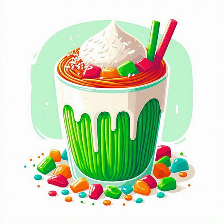 Illustration of a cupcake with whipped cream and candies.のイラスト素材