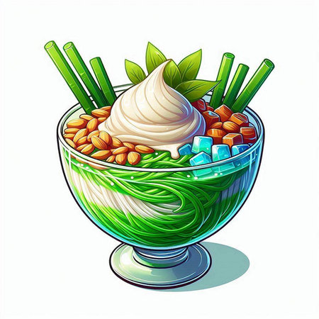 Illustration of a bowl of chinese noodle soup with whipped creamのイラスト素材