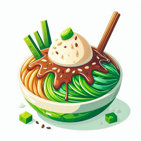 Illustration of a bowl of chinese noodle with ice creamのイラスト素材