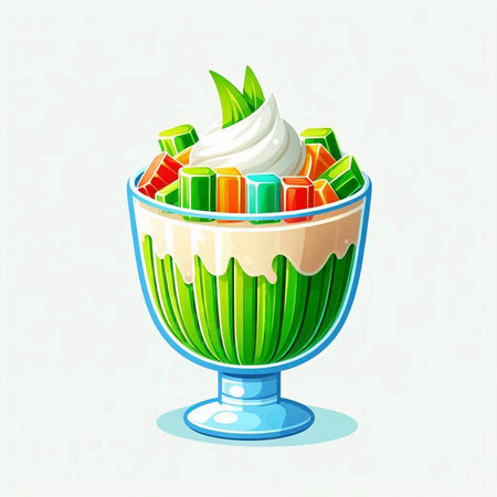 Colorful ice cream in a glass bowl. Vector illustration isolated on white background.のイラスト素材