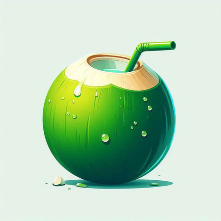 Coconut cocktail with straw and water drops. Vector illustration.のイラスト素材