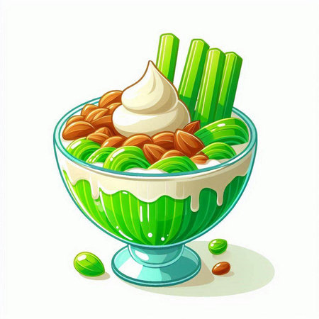Illustration of a bowl of pistachio ice cream with whipped creamのイラスト素材
