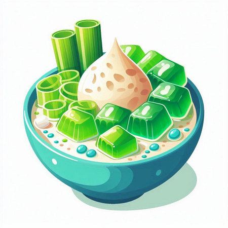 Illustration of japanese rice cake with green seaweed in bowlのイラスト素材
