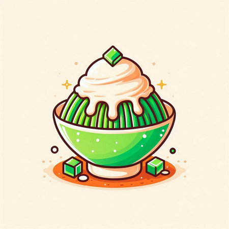 Illustration of a baklava in a bowl with ice creamのイラスト素材