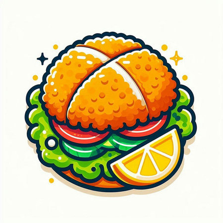 Illustration of a fast food hamburger with a slice of lemonのイラスト素材