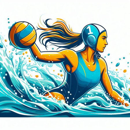 Vector illustration of a girl playing volleyball in the sea. Water sport.のイラスト素材