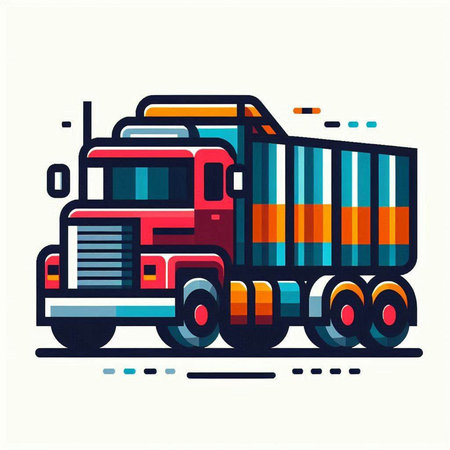 Colorful flat vector illustration of a big red truck with a trailer.のイラスト素材