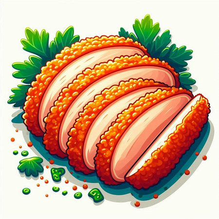 Illustration of a red caviar and slices of pork on a white backgroundのイラスト素材