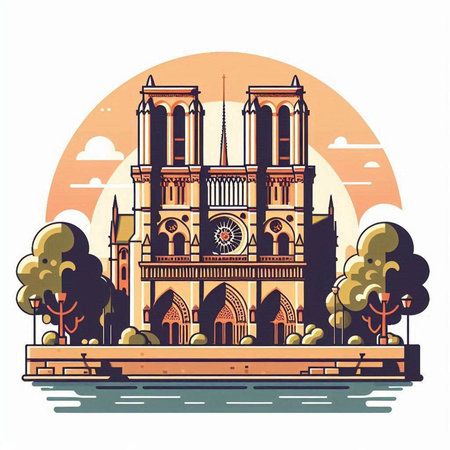 Notre Dame Cathedral in Paris, France. Vector illustration in flat styleのイラスト素材