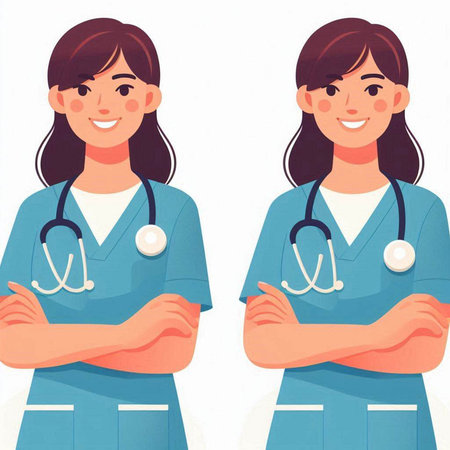 Female doctors with stethoscopes. Vector illustration in cartoon styleのイラスト素材