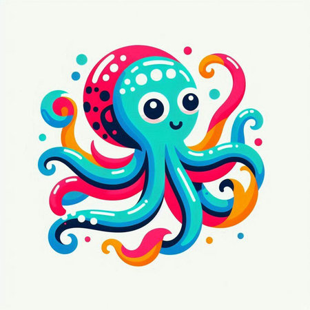 Cute colorful octopus isolated on white background. Vector illustration.のイラスト素材