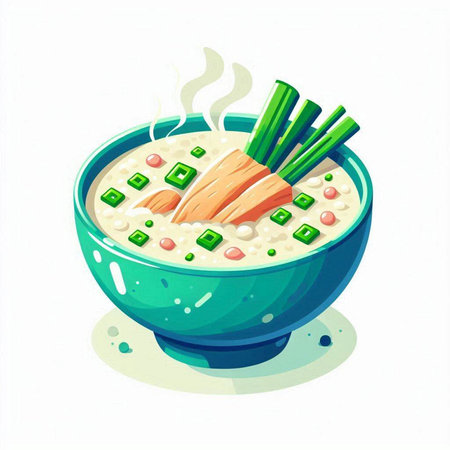 Illustration of a bowl of miso soup with chicken and vegetablesのイラスト素材