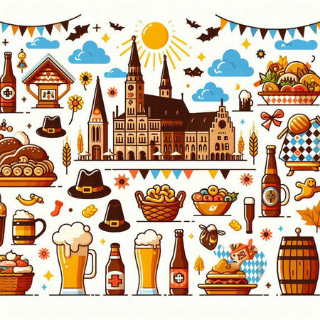 Seamless pattern with oktoberfest elements. Vector illustrationのイラスト素材