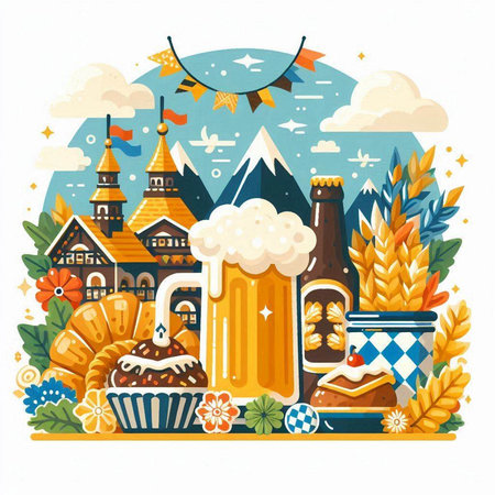 Vector illustration of oktoberfest festival with beer and food.のイラスト素材