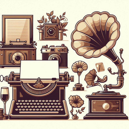 Retro collection of vintage objects. Vector illustration in retro style.のイラスト素材