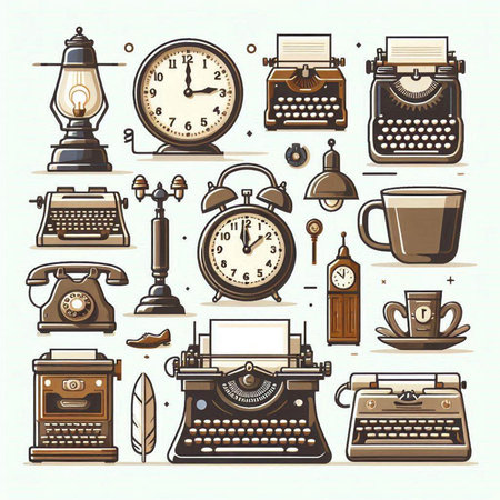 Vintage Typewriter and Coffee Shop Icons. Vector illustrationのイラスト素材
