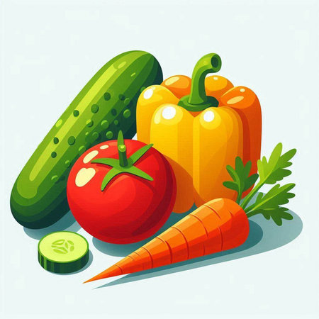Vegetables vector illustration. Tomato, pepper, cucumber, carrot, onionのイラスト素材