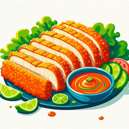 Illustration of a Sushi Rolls Served with Salsa and Lemonのイラスト素材