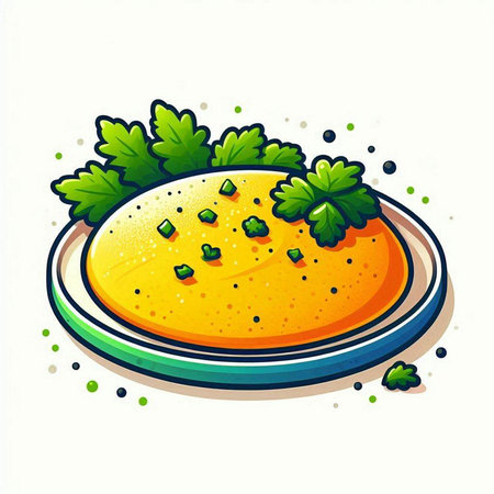 Illustration of omelette with parsley on a white backgroundのイラスト素材