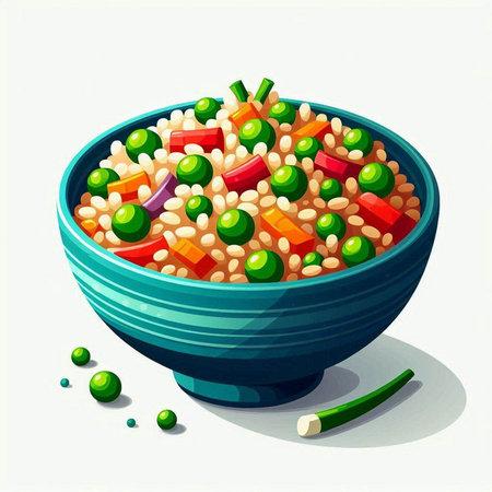 Illustration of a bowl of bulgur with peas and carrots.のイラスト素材