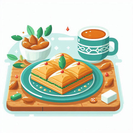Baklava - traditional turkish dessert. Vector illustration.のイラスト素材