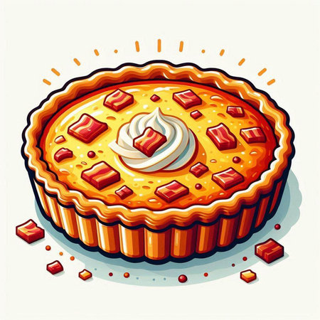Illustration of a pie with whipped cream on a white background.のイラスト素材