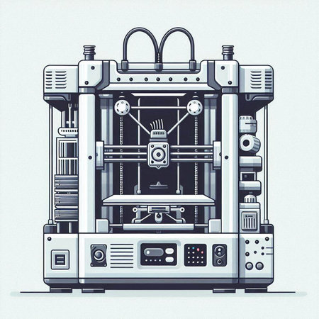 3d printer machine in engraving style. Vector illustration.のイラスト素材