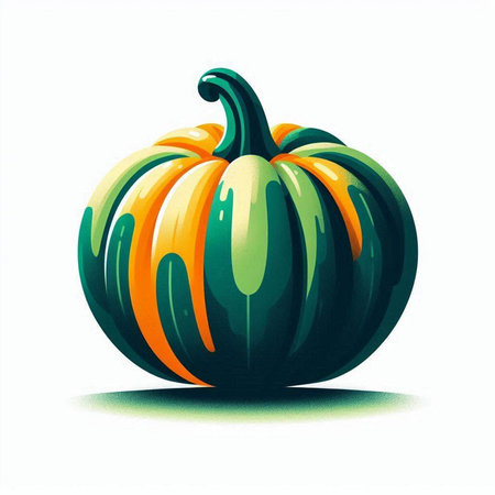 Illustration of a green and orange pumpkin on a white background.のイラスト素材