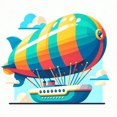 Airship in the sky. Colorful vector illustration in cartoon styleのイラスト素材