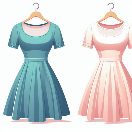 Women's dresses on a hanger. Vector illustration. Eps 10.のイラスト素材