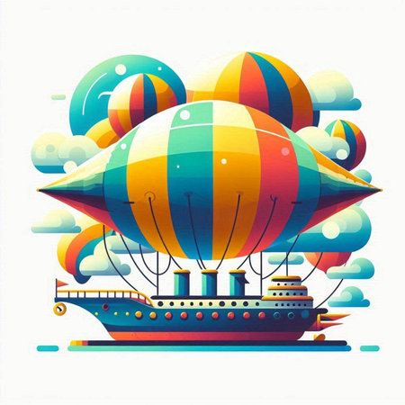 Colorful hot air balloons flying in the sky. Vector illustration.のイラスト素材
