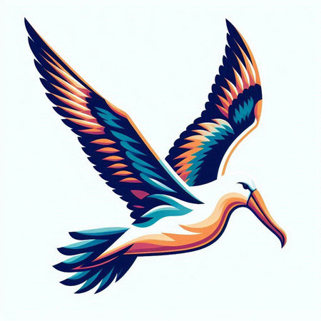 Vector image of a flying pelican isolated on a white background.のイラスト素材
